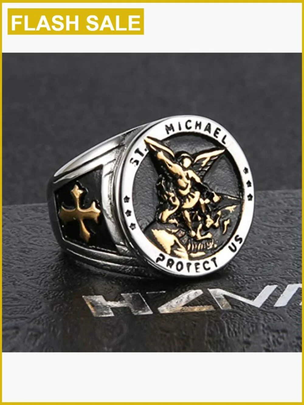 St. Michael Archangel Ring Stainless Steel Signet Ring Protector
